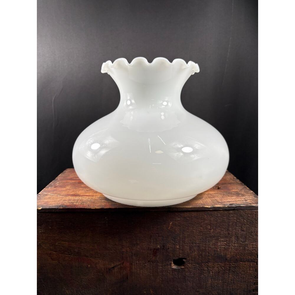 Vintage Hurricane Milk Glass Lampshade Ruffled Top Replacement Globe Lighting